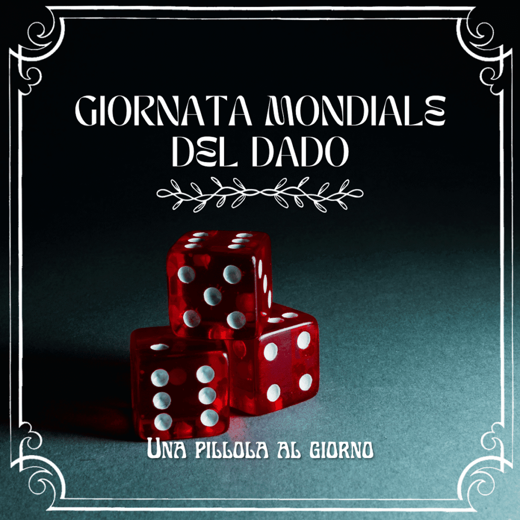 Dado rosso trasparente con punti bianchi, simbolo di gioco e fortuna, su sfondo scuro per la giornata mondiale del dado.