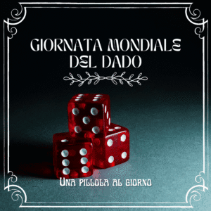 Dado rosso trasparente con punti bianchi, simbolo di gioco e fortuna, su sfondo scuro per la giornata mondiale del dado.