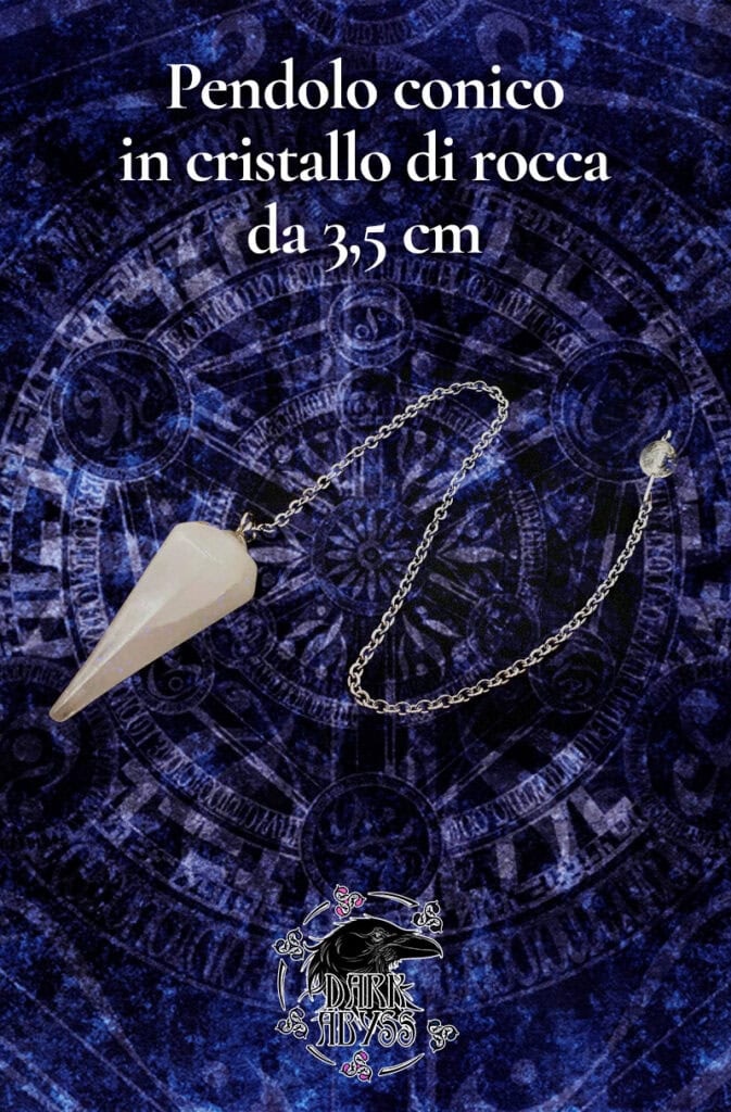 Pendolo conico cristallo di roccia 3,5 cm, oggetto di arte esoterica Dark Abyss.