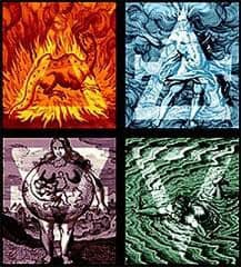 Fiamma del demone e mostro infernale in stile dark fantasy.