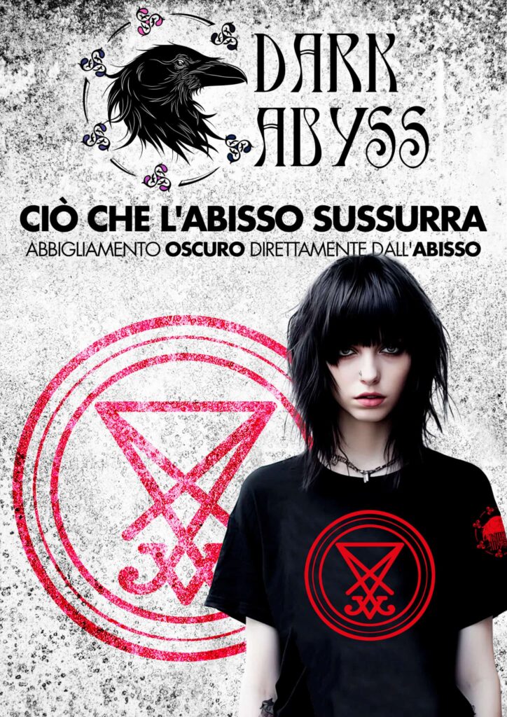 Abisso, ragazza con maglietta con simbolo occulto, atmosfera dark e misteriosa, copertina libro Dark Abyss.
