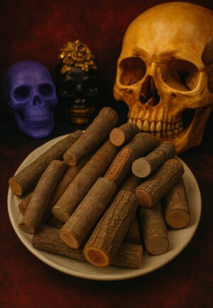 Calavera, legno, e candele in atmosfera dark e gotica, ispirata alla Dark Abyss Edizioni.