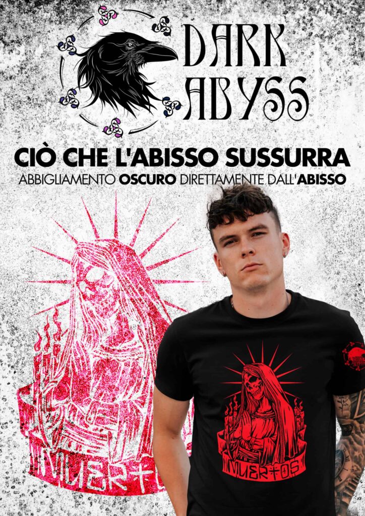 Dark abyss, t-shirt con design horror, abbigliamento oscuro ispirato al basso abisso, stile gotico, moda dark, merchandise horror.