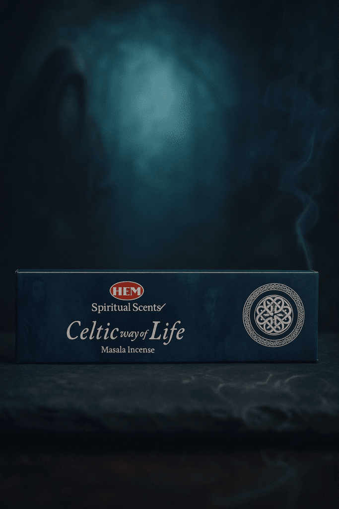 Profumo spirituale Celtic Life, incenso Masala, atmosfera mistica e rilassante, design elegante e simboli celtici su confezione dark.