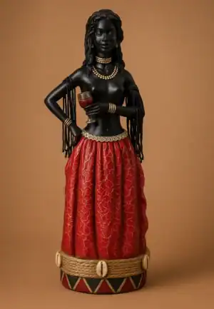 Donna afroart artistica statuetta decorativa nero e rosso, artigianato africano, oggetto d'arte, decorazione casa.