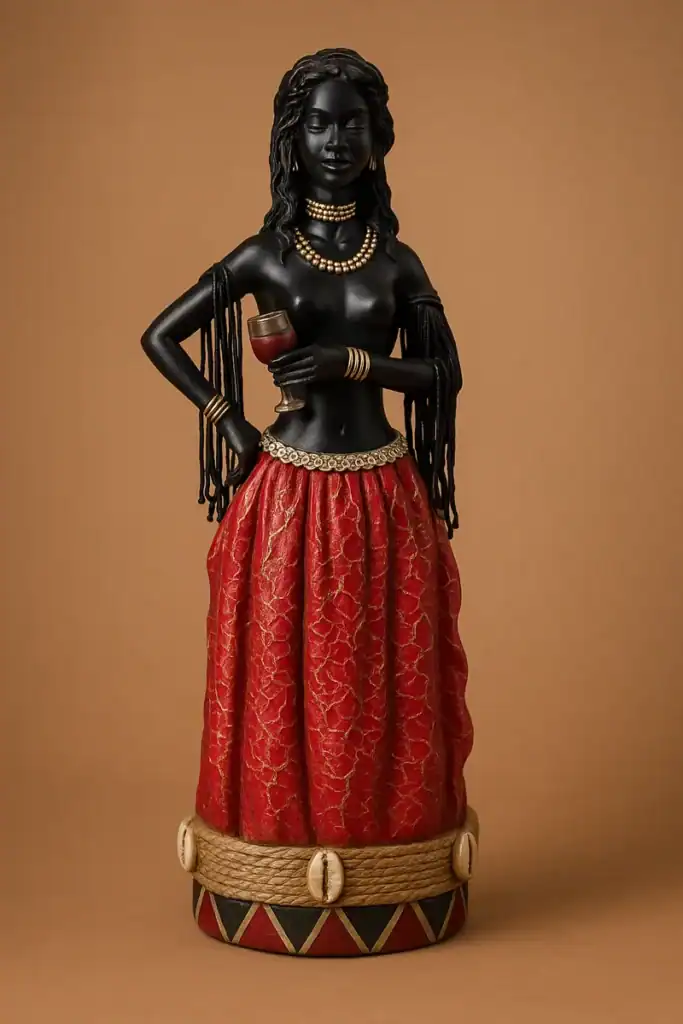 Donna afroart artistica statuetta decorativa nero e rosso, artigianato africano, oggetto d'arte, decorazione casa.