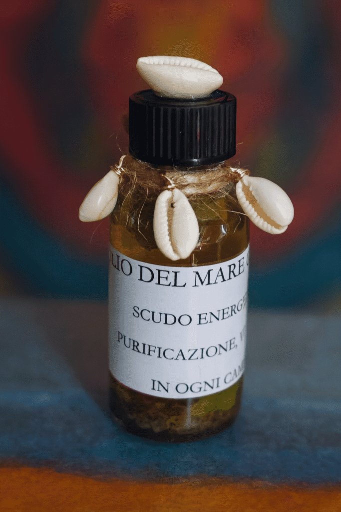 Olio del mare, prodotto naturale, cura energetica con conchiglie, purificazione, benessere, Dark Abyss.